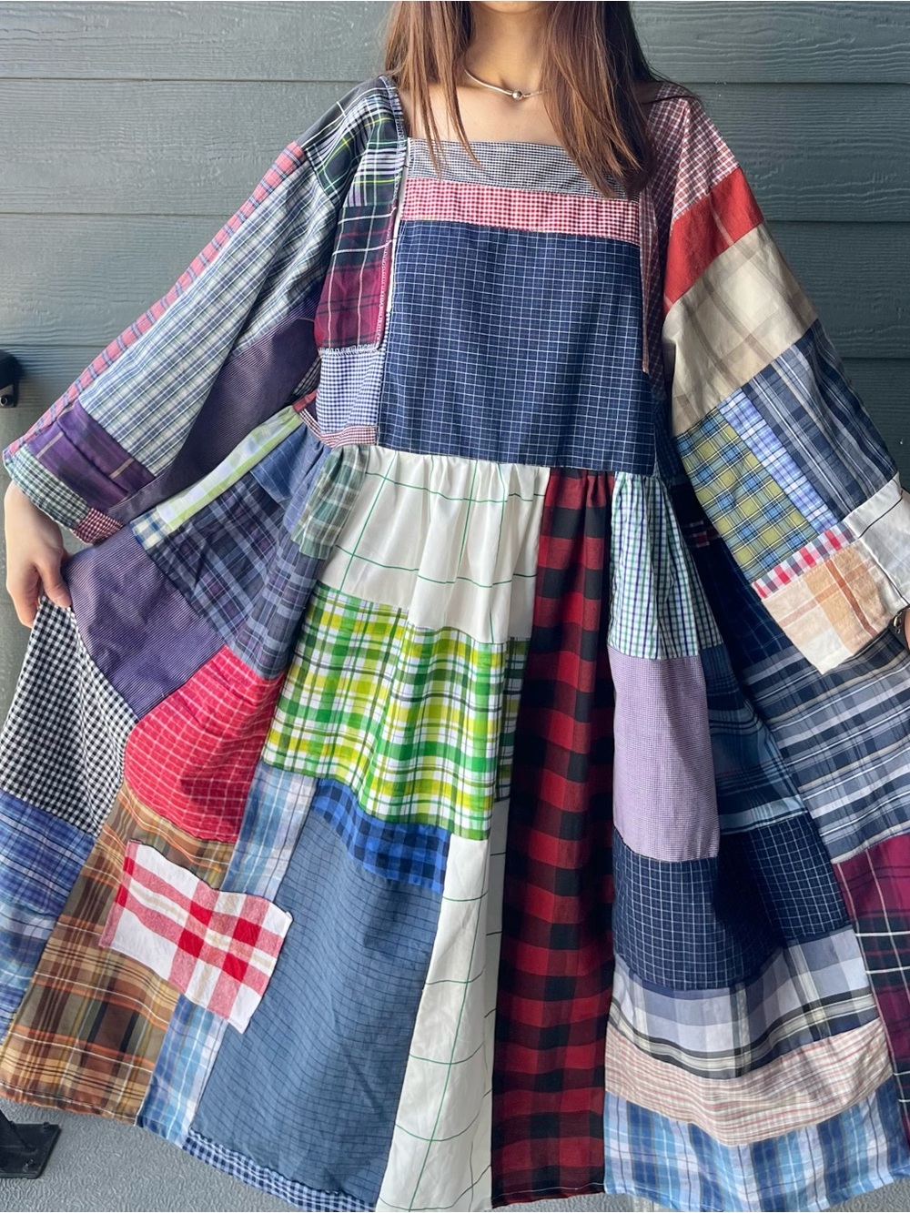 Handmade Quilted Patchwork Plaid Dress SKU 05244